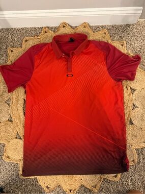 Oakley Men’s Red Gradient Polo with Diagonal Pattern